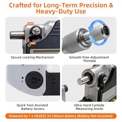 Digital Outside Micrometer, 0-1 in Range, 0.00005" Resolution, LCD Display