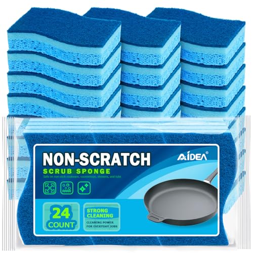 AIDEA Sponges Kitchen-24Count, Non-Scratch Scrub Sponge, Sponge for Dishes - color: Light-blue-standard
