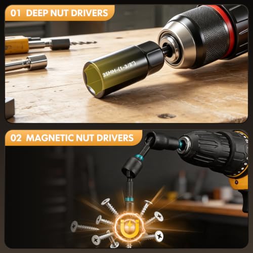 80-Pieces Magnetic Impact Nut Driver Set - Impact Nut Driver Set with Socket Adapters, Wing Driver, Bit Holder, Universal Sockets, Quick Release Extension, Power Bits, 1/4'' Quick Change - size: 79-Pc Magnetic Nut Driver Set
