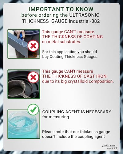 Ultrasonic Thickness Gauge Industrial-882 – Metal Thickness Tester for Steel, Pipes and Industrial Materials, 0.039–8.858 in (1–225 mm) Range, Color LCD, Auto Calibration, Handheld Thickness Tester