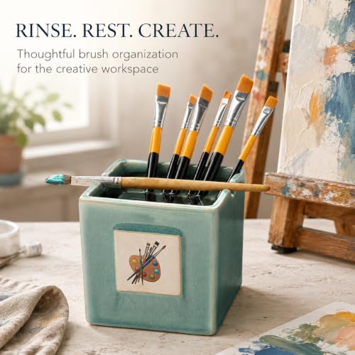 GUTE Painters Artist Cup, Paint Brush Holder & Cleaner 3.5" H 3" W - Gift Paint Mixing Cup, Elegant (Green) - style: Green Cup
