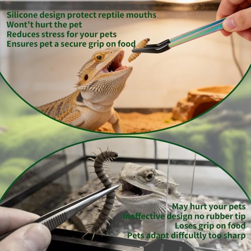 2 Pack Extra Long Stainless Steel Reptile Feeding Tongs with Rubber Tip - color: 15"Silver