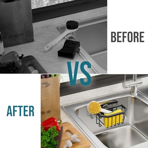 TAILI Sponge Holder for Kitchen Sink with Strong Suction Cup-Black - color: Black, size: 6.1" x 3.5"