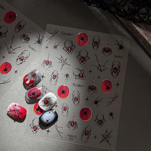 1 Sheet Halloween Nail Stickers for Nail Art 5D Gothic Spider Nail Art Stickers Goth Metal Spider Web Black Spider Nail Design Horror Halloween Nails Supplies for Women DIY Manicure Accessories - color: Gothic Spider