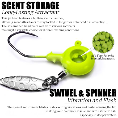 Crappie Jig Heads Lures Baits with Spinner, Scent Holder, 110 Pcs - color: 110Pcs - Crappie Jigs, Split TriTail Grub