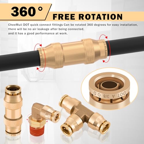 CheeMuii 260 PCS Brass DOT Air Line Fittings with 4 Roll 50FT DOT Air Lines - size: 50FT-4ROLL-260PCS
