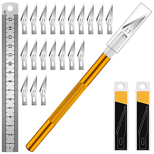 DIYSELF Craft Knife Set with 20#11 Exacto Knife Blades, 6" Metal Ruler - color: Gold-20pcs