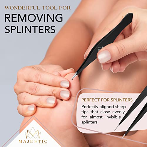 Majestic Bombay Fine Point Tweezers, Needle Nose, Tick Removal, Women, Men - color: Black & Yellow