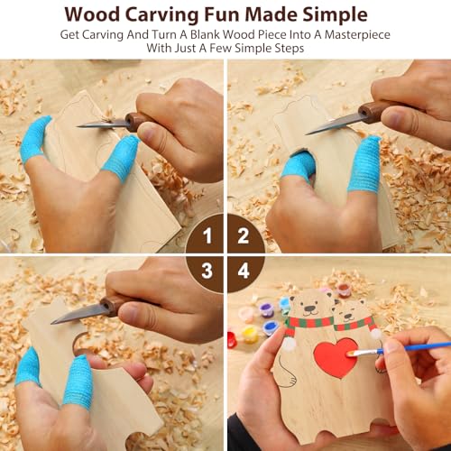 Wood Carving Kit for Beginners with Basswood Blocks & Whittling Knife - color: Brown-2