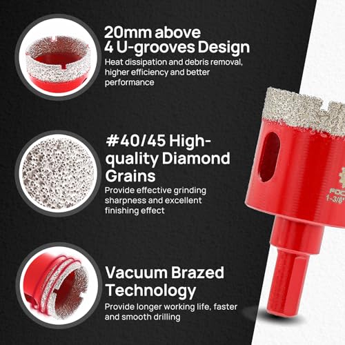 FOCSTOL Diamond Drill Bits Set 10PCS, 1/4"-2" Tile Hole Saw Kit - size: KIT8