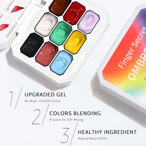 Pat Gel Ombre Nail Kit, 9Colors Patting Ombre Gel Polish Palette 100Sponges - color: 9 Colors C