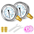 MEANLIN MEASURE 0~10Psi Stainless Steel 1/4" NPT 2.5" FACE DIAL,Liquid Filled Pressure Gauge,WOG Water Oil Air Lower Mount (Pack of 2), with 1/2" NPT and 3/8" NPT Hex Bushing - size: 0-10Psi (2Pcs)