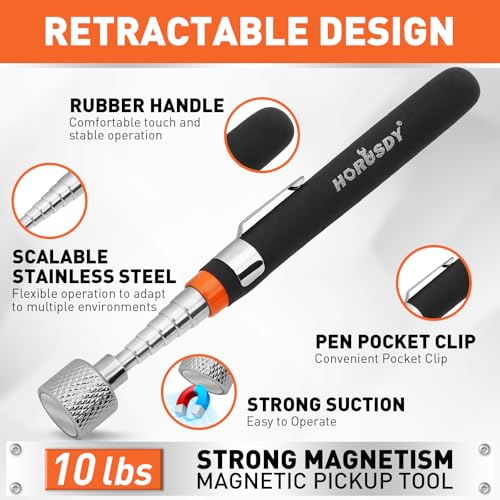 HORUSDY 4 - PIECE Magnetic Pickup Tools Kit | Extendable Telescoping Magnet Pick Up Tool Set 7-30.5” & 5-25” | Bend-It Flexible Magnetic Sweeper | Collapsible Parts Tray for Garage Workshop Yard - color: 4-Piece Magnetic Tray & Stick - Collapsible