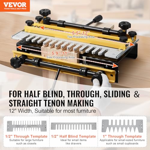 VEVOR Dovetail Jig, 12 in Width, Dove Tailing Router Jigs with 4 Router Bits & 3 Templates, Precise Alignment Dove Tail Jig, Mortise and Tenon Woodworking Tools for Furniture & Wood Cabinet Making