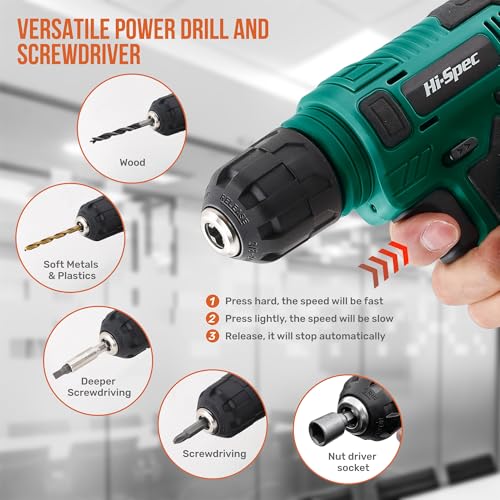 Hi-Spec 8V USB Power Drill Driver and Home Tool Kit with Toolbox Set, Green - color: Green, size: 130-Piece