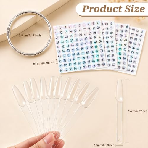 100PCS Flat Stiletto Clear Nail Swatches Sticks with Metal Rings - color: 100pcs Flat Stiletto
