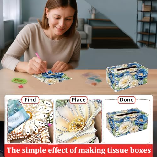 LSQFS DIY Diamond Painting Tissue Box for Adults for Home Office Vanity - color: Flowers