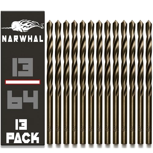 Narwhal 13/64 Inch Drill Bit (13 Pack) Cobalt for Metal & Stainless Steel - size: 13/64 in