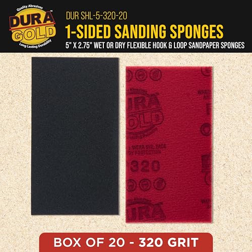 Dura-Gold 320 Grit 5" x 2-3/4" Sanding Sponges, Flexible Sandpaper, 20-Pc - style: 320 Grit
