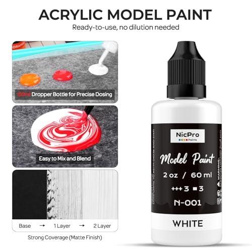 Nicpro White Large Model Paint(2oz), Ready to Use Modeling Acrylic Paints - color: White