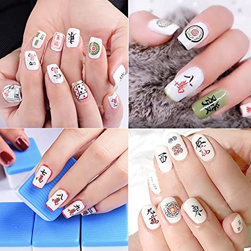 Funny Mahjong Nail Art Stickers - Chinese Playing Cards Game Design, 3D Decals, Luck Nail Art Supplies (6 Sheets) - style: Mahjong