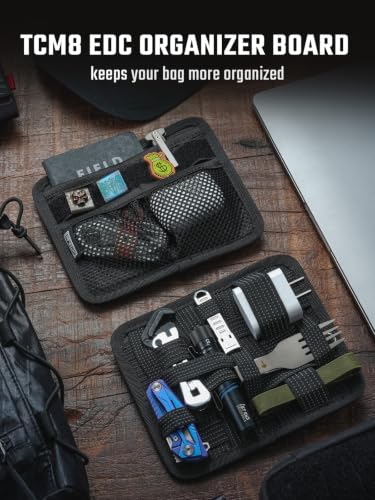 TACTICAL_GEEK TCM8 EDC Organizer Board, Anti-Slip Elastic Woven Board, Utility Bag Insert Panel for Small Gear, Backpack Accessories with Open Pocket & Mesh Pocket (Black) - color: TCM8-Black