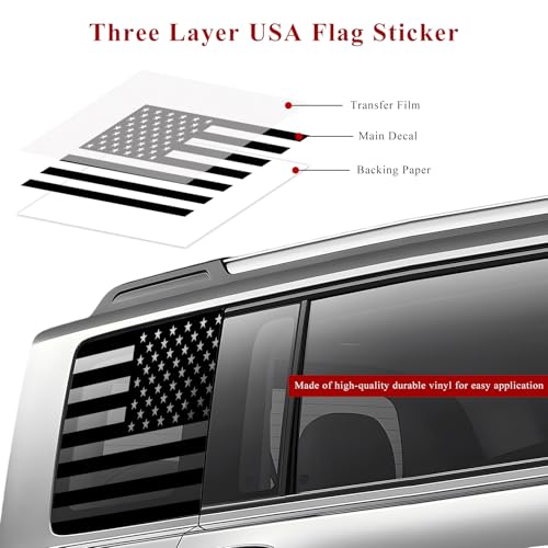 2 PCS Rear Window American Flag Decals, Waterproof Tactical USA Flag Side Window Vinyl Stickers, Universal Patriotic Flags Decals Stars Stripes Decor for SUV Truck Pickup