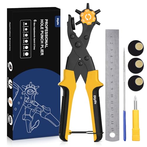 Leather Hole Puncher, Diyife Full Set Punch Tool Kits for Belts, Leather - color: Yellow