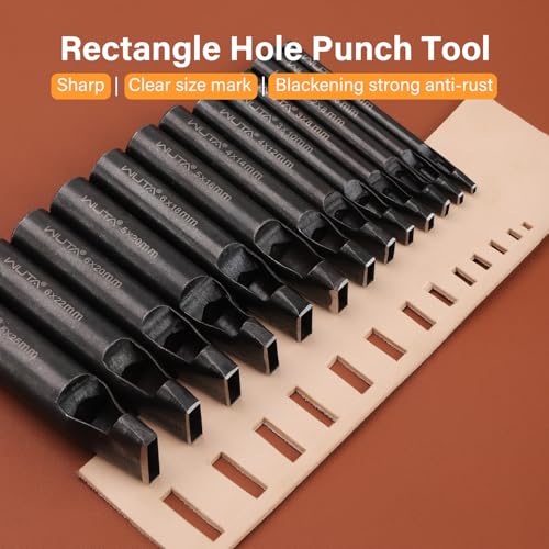 WUTA 13 Pcs Rectangle Leather Hole Punch Set, High Carbon Steel Punching Tool, Hollow Punch Cutter Set for Belt & Crafting（13 Pcs Set） - size: 13 Pcs Set