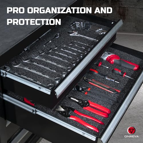 ONREVA Tool Box Foam Organizer 16x12x2 inch 3 Pack, Black with Red
