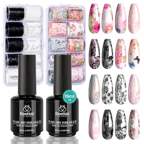 Beetles Nail Art Foil Glue 2 x 15 ml, Soak-Off UV/LED Gel Polish Adhesive - color: B-Clear-2