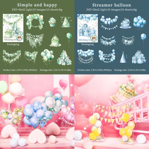 60 Pcs Pastel Birthday Balloon Stickers for Journaling and Scrapbooking - color: Wishing Balloon
