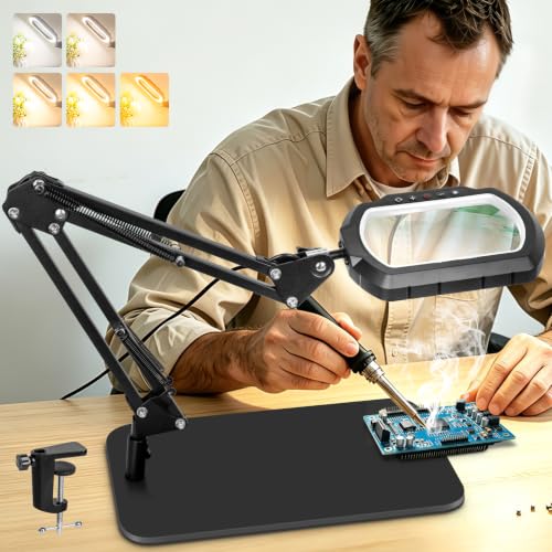 12X Square Magnifying Glass with Light and Stand, 2-in-1 Hands-Free - color: White, size: 12X