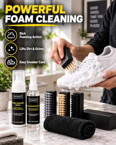 6-in-1 Premium Shoe Cleaning Kit,with 3 Brushes & Microfiber Towel