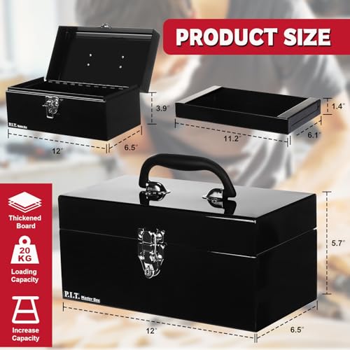 P.I.T. Metal Tool Box 12 Inch,Portable Small Toolbox with Latch,Black - color: Black, size: 12 Inch