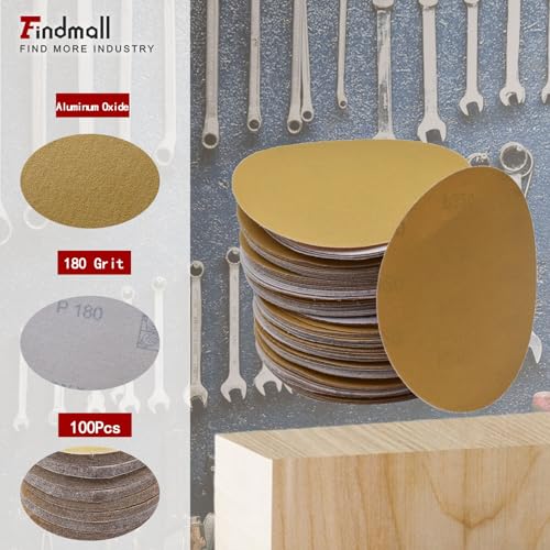 findmall 5-Inch NO-Hole 100Pcs Hook Loop Pads Sanding Disc 180 Grit - size: 180grit
