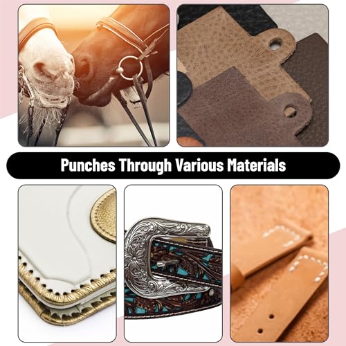 UNCO Leather Punch Tool with Multi-Hole Sizes, Belt & Leather Puncher - color: Red