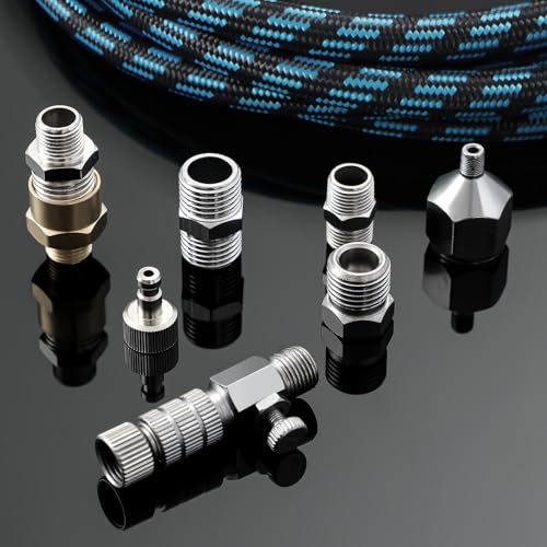 Hotop 10 ft Airbrush Hose Nylon Braided Hose Standard 1/8" - 1/4" Adapter - color: Blue-Black, style: 9.8 ft