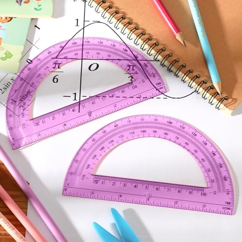 EBOOT 2 Pack Plastic Protractor 180 Degree Math Protractors 6 Inch,Pink - color: Pink