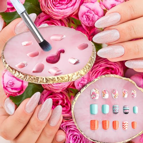 Ouligay Resin Nail Art Palette Makeup Mixing Palette Gold Edge Nail Art Tool Gel Design Nail Art Makeup Mixing Tray DIY (Pink) - color: Pink