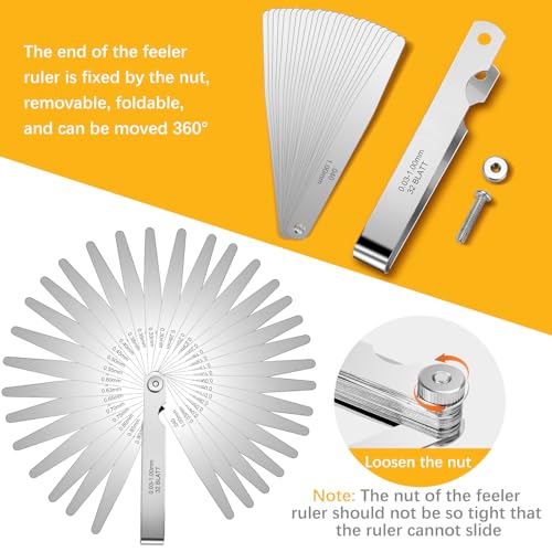 32 Blades Stainless Steel Feeler Gauge, Metric and Imperial Gap Measuring Tool Width and Thickness Feeler Gage Gauge for Spark Plug, Valve Adjustment Tool, 0.03-1mm (0.001-0.040 Inch) - size: 0.001-0.040 Inch