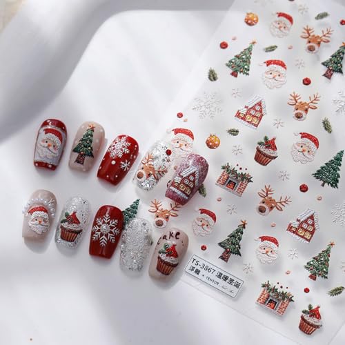 5D Embossed Christmas Nail Stickers Santa Elk Xmas Tree Nail Art Decals Self Adhesive Pegatinas Uñas for Women Nail Supplies Art Design Stickers - color: Christmas-3867
