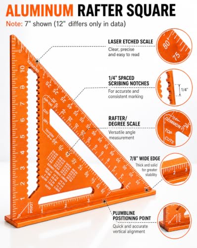 Matework Combination Square 7" 12" Carpenter Square Woodworking Carpentry