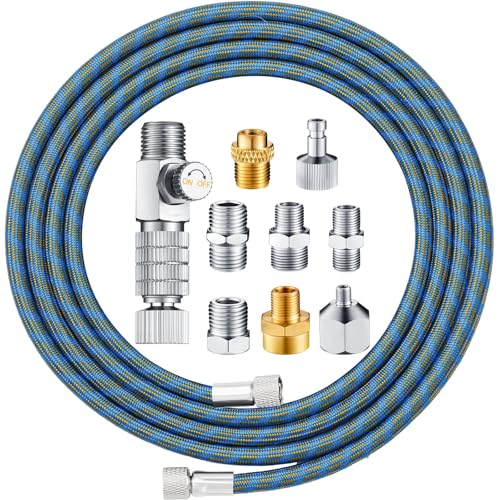 Hotop 10 ft Airbrush Hose Nylon Braided Hose Standard 1/8" - 1/4" Adapter - color: Blue, style: 9.8 ft