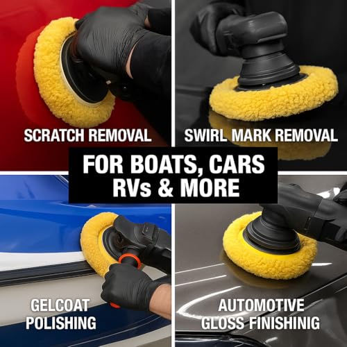 7.5" Wool Polishing Pad 2-Pack – Blended Wool Buffing Pads for Cars, Boats & RVs – Hook & Loop Backing – Removes Swirls, Micro Scratches, Fine Defects
