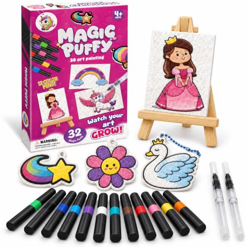 Hugrow Magic Puffy Paint Kit for Kids, 32 Foam Pieces, 3D Mess Free Craft - color: purple