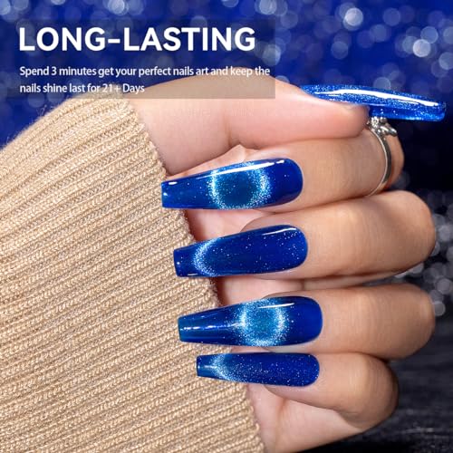 RARJSM Dark Blue Magnetic Galaxy Glitter Cat Eye Gel Nail Polish 15ml - color: 9D Blue
