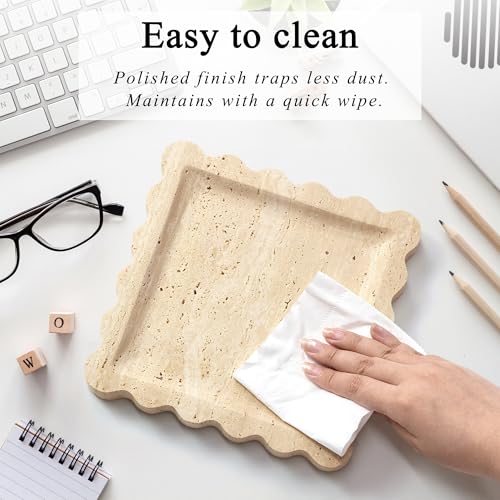 YMXYJM Travertine Marble Tray, Scalloped Stone Coffee Table Tray Decor - 8" - color: Travertine