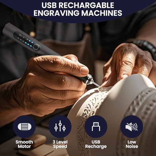 Electric Engraving Pen with 37 Bits for Wood Glass Stone Carving (Black) - color: Black