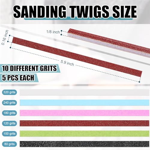 Lasnten 131 Pcs Sanding Sticks Set 360 Degree Rotating Holder 40 Polishing Sticks 30 Sanding Twigs 60 Double Side Slanted Twigs for Plastic Models Jewelry Woodworking Hobby Arts Crafts